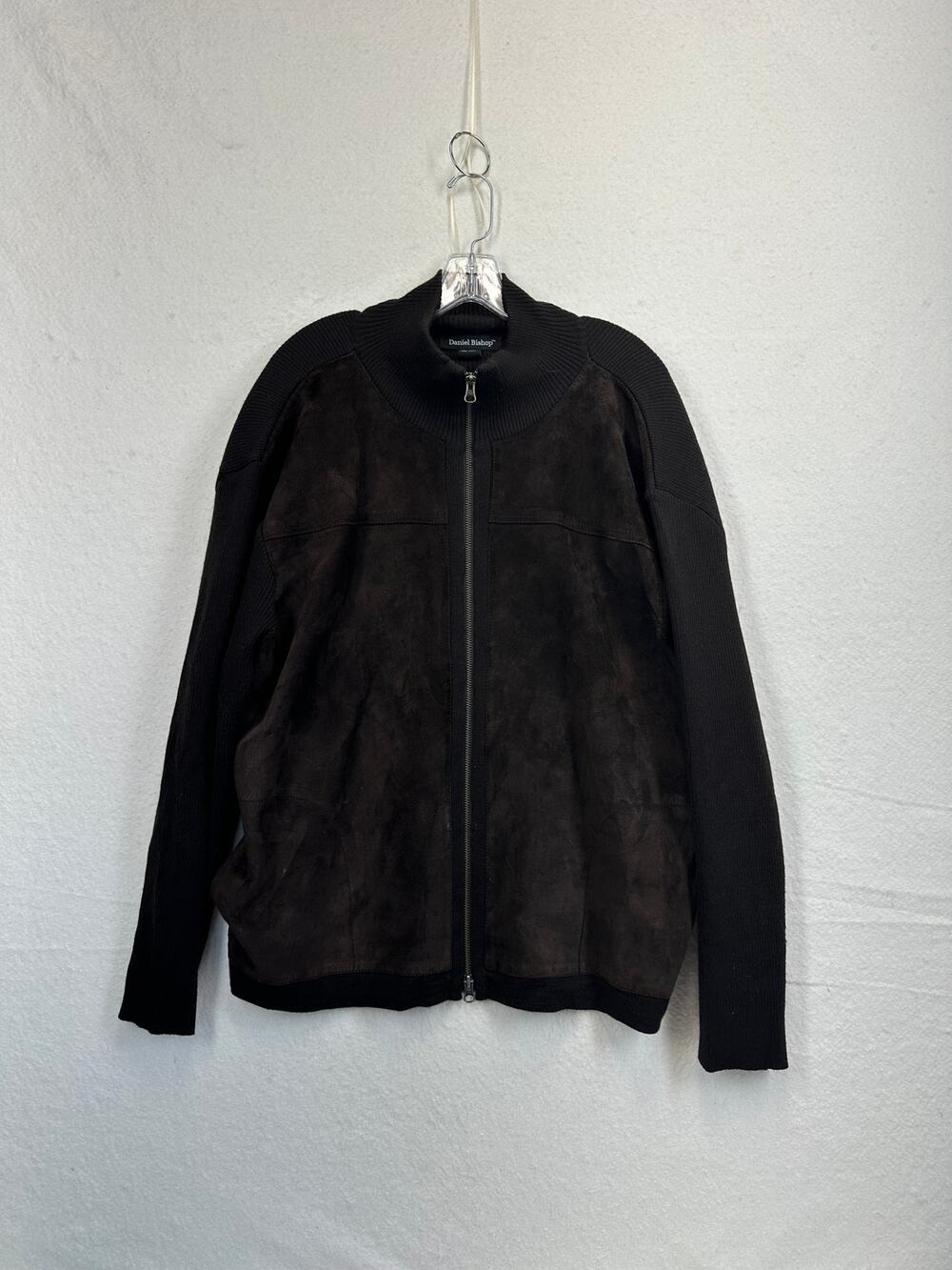 Daniel Bishop Suede Knit Blend Full Zip Jacket Ribbed High Collar Men's SZ XL